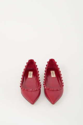 Valentino Red Leather Rockstud Ballet Flat