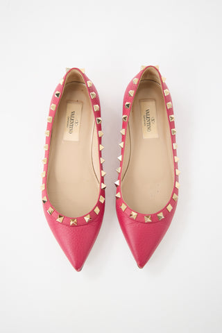 Valentino Pink Leather Rockstud Ballerina Flat