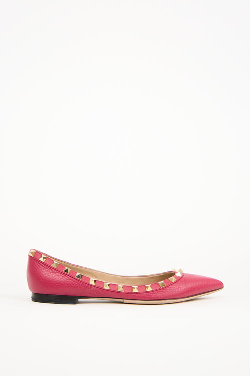 Valentino Pink Leather Rockstud Ballerina Flat