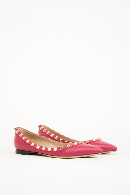 Valentino Pink Leather Rockstud Ballerina Flat