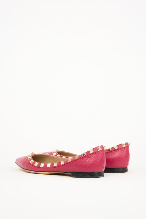 Valentino Pink Leather Rockstud Ballerina Flat