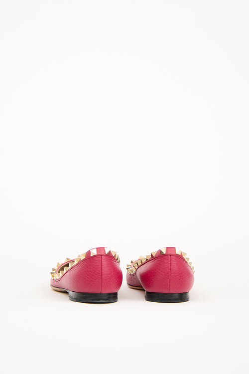 Valentino Pink Leather Rockstud Ballerina Flat