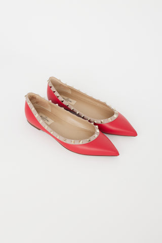 Valentino Red Leather 
Rockstud Studded Flat