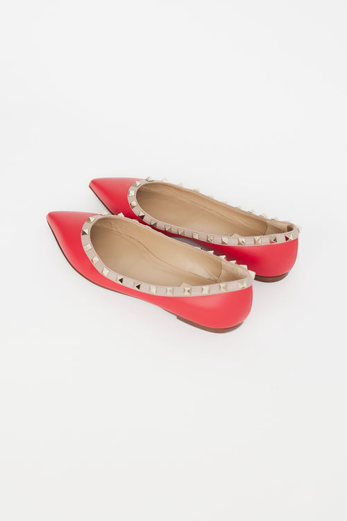 Valentino Red Leather 
Rockstud Studded Flat