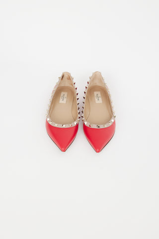 Valentino Red Leather 
Rockstud Studded Flat