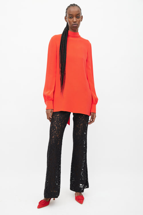 Valentino Red Mock Neck Tie Top