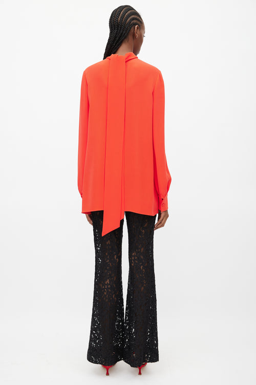 Valentino Red Mock Neck Tie Top