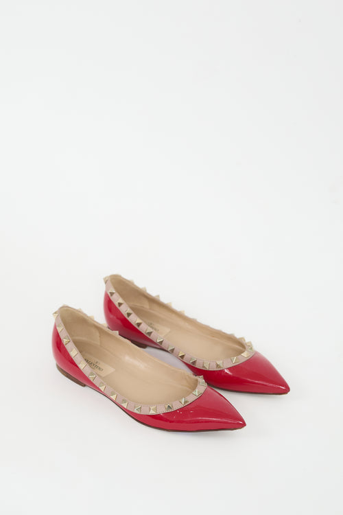 Valentino Red Patent 
Gold Rockstud Ballet Flat