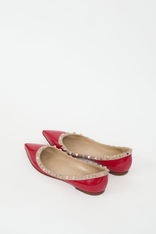 Valentino Red Patent 
Gold Rockstud Ballet Flat