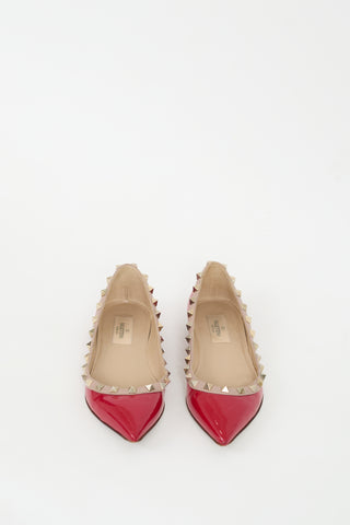 Valentino Red Patent 
Gold Rockstud Ballet Flat