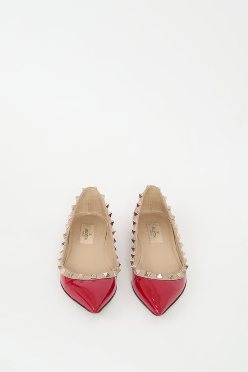 Valentino Red Patent 
Gold Rockstud Ballet Flat