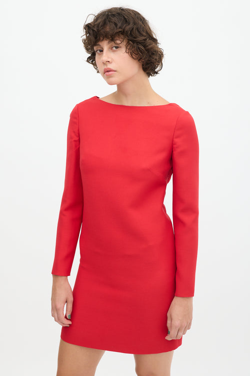 Valentino Red Wool Cowl Back Dress