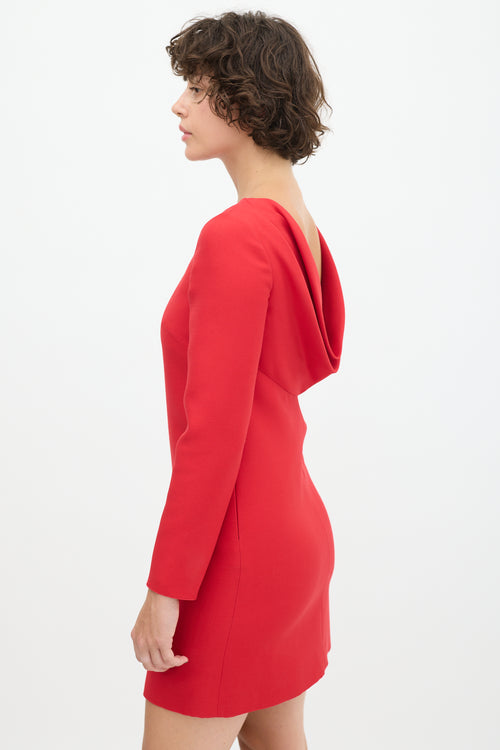 Valentino Red Wool Cowl Back Dress