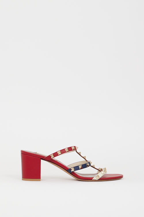 Valentino Red 
Leather Multi Leather Caged Rockstud Sandal