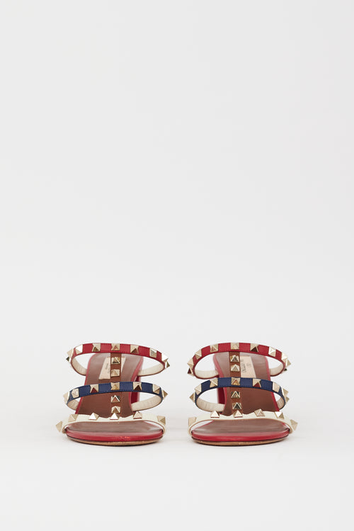 Valentino Red 
Leather Multi Leather Caged Rockstud Sandal