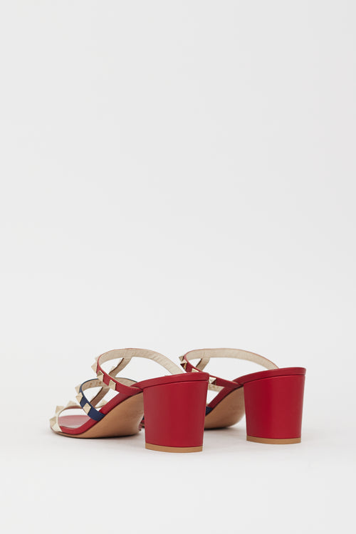 Valentino Red 
Leather Multi Leather Caged Rockstud Sandal