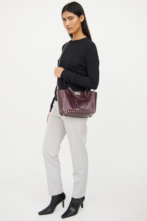 Valentino Burgundy Rockstud Tote Bag