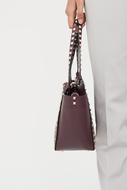 Valentino Burgundy Rockstud Tote Bag