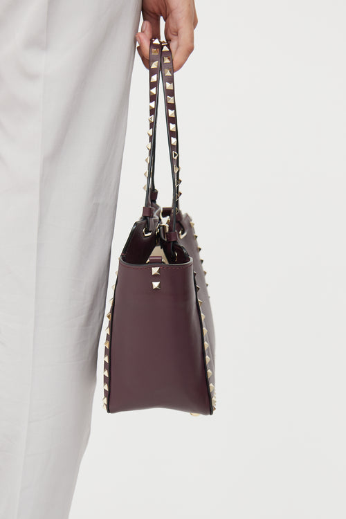 Valentino Burgundy Rockstud Tote Bag