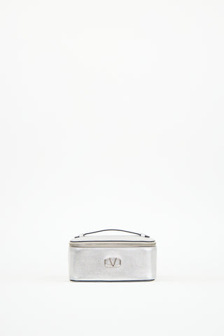 Valentino Silver Metallic Leather VLogo Signature Wash Bag