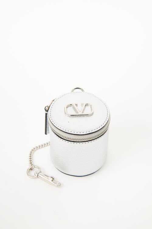 Valentino Silver Metallic Leather VLogo Signature Wash Bag