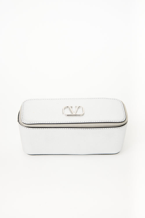 Valentino Silver Metallic Leather VLogo Signature Wash Bag