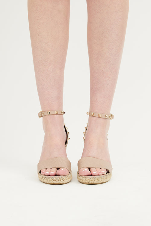 Valentino Taupe Rockstud Espadrille Wedge