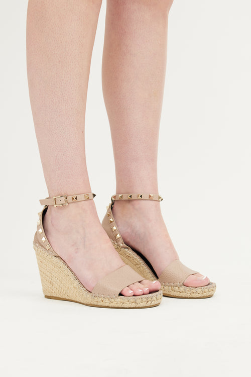 Valentino Taupe Rockstud Espadrille Wedge