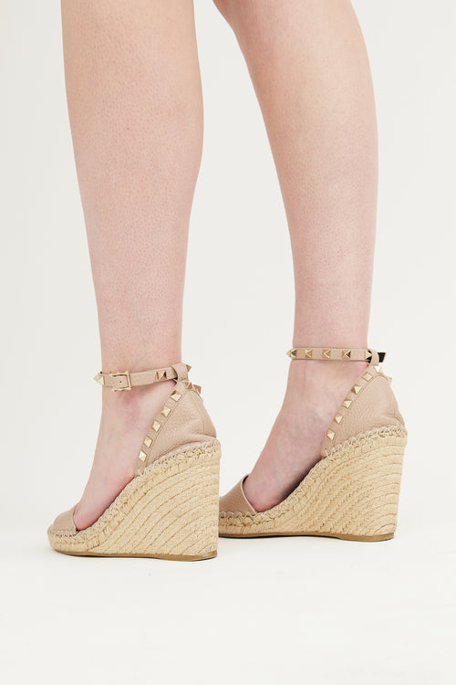 Valentino Taupe Rockstud Espadrille Wedge