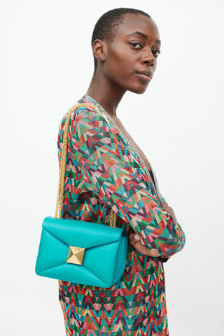 Valentino Turquoise Leather One Stud Shoulder Bag