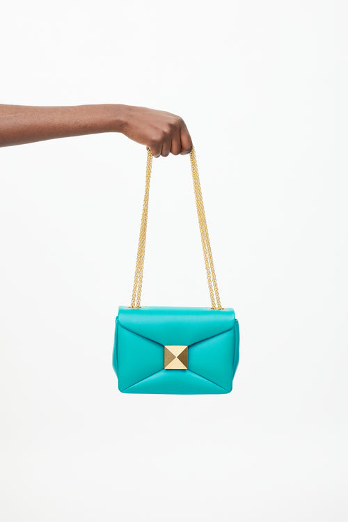 Valentino Turquoise Leather One Stud Shoulder Bag