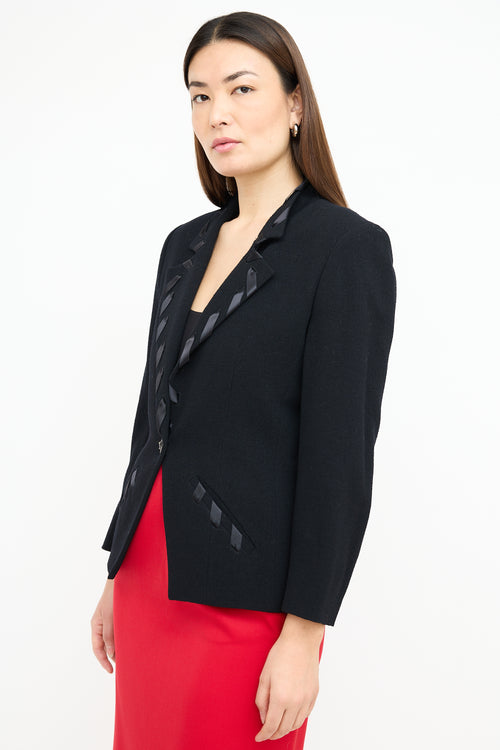 Valentino Vintage Black Wool Ribbon Trim Blazer