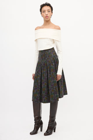 Valentino Vintage Dark Grey 
Multi Wool Floral Skirt