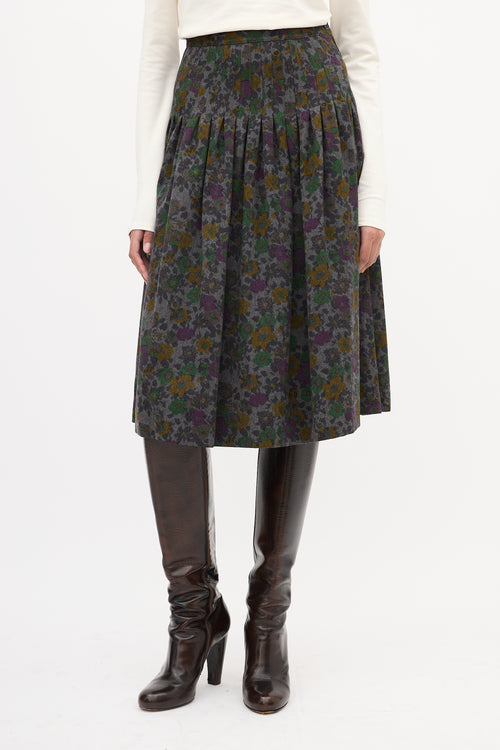 Valentino Vintage Dark Grey 
Multi Wool Floral Skirt