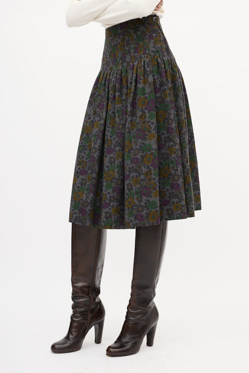 Valentino Vintage Dark Grey 
Multi Wool Floral Skirt