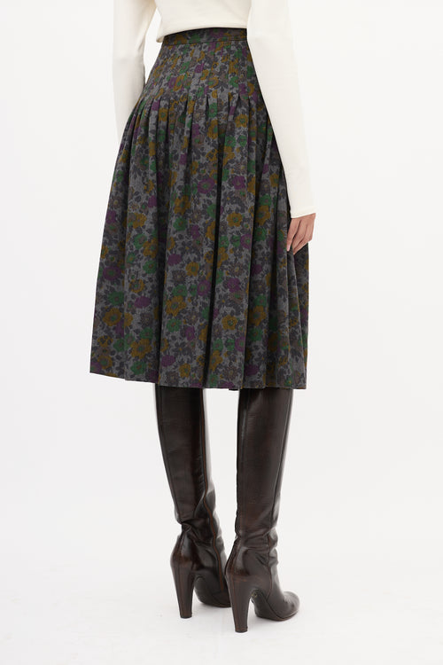 Valentino Vintage Dark Grey 
Multi Wool Floral Skirt