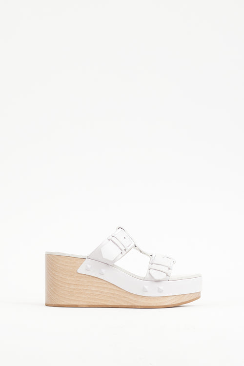 Valentino White 
Beige Leather Strap Wedge Heel