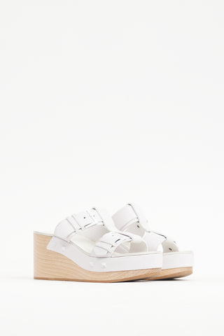 Valentino White 
Beige Leather Strap Wedge Heel