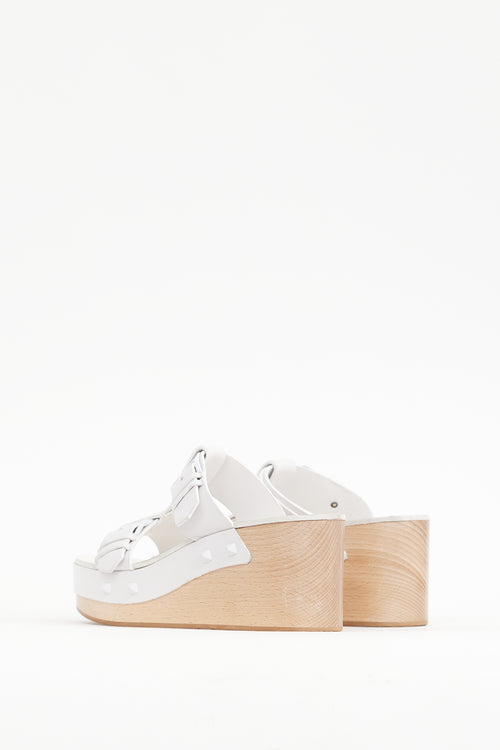 Valentino White 
Beige Leather Strap Wedge Heel