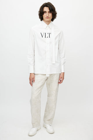 Valentino White 
Black Cotton Logo Button Up Shirt