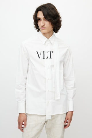 Valentino White 
Black Cotton Logo Button Up Shirt