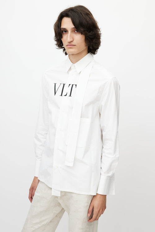 Valentino White 
Black Cotton Logo Button Up Shirt