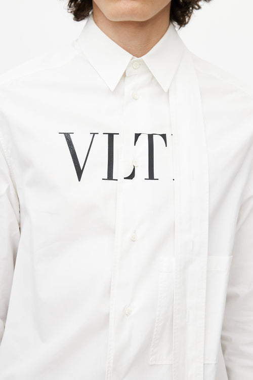 Valentino White 
Black Cotton Logo Button Up Shirt