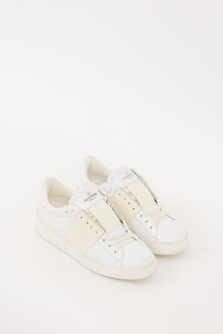 Valentino White 
Cream Leather Open Band Sneaker