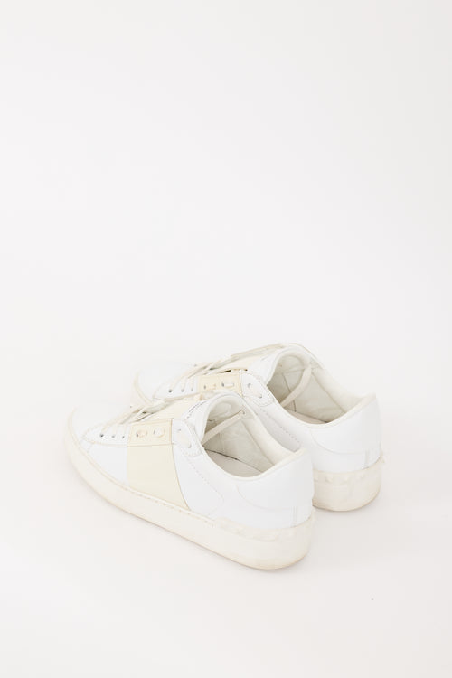 Valentino White 
Cream Leather Open Band Sneaker