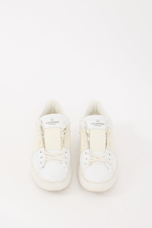 Valentino White 
Cream Leather Open Band Sneaker