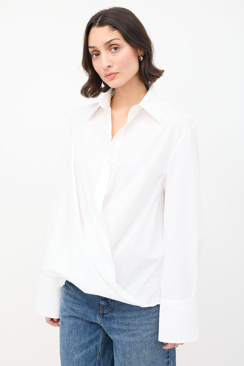 Valentino White Cotton Twisted Hem Shirt