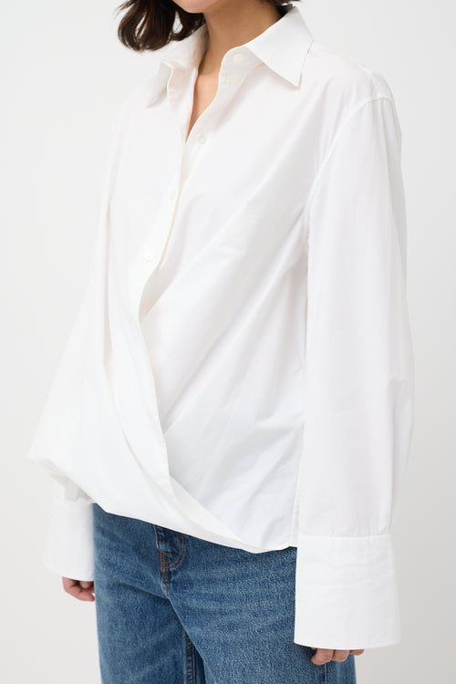 Valentino White Cotton Twisted Hem Shirt