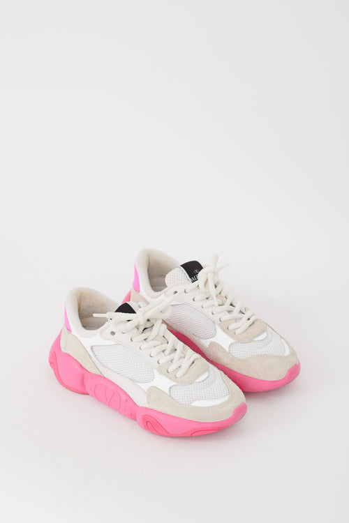 Valentino White 
Fuchsia Mesh 
Suede Bubbleback Sneaker