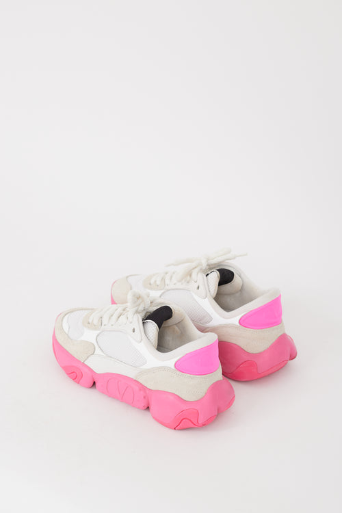 Valentino White 
Fuchsia Mesh 
Suede Bubbleback Sneaker